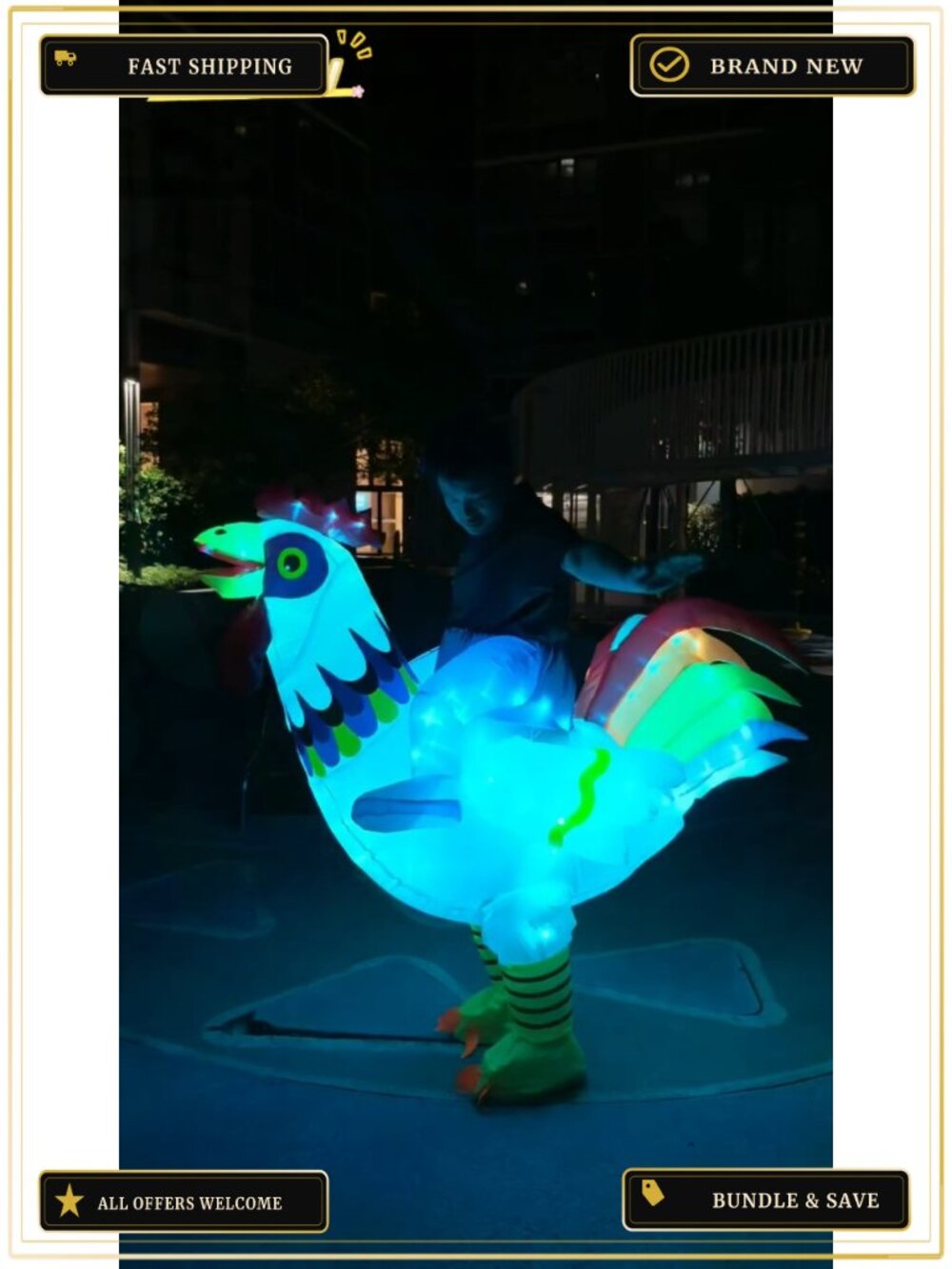 Adult Inflatable Ride-On Rooster Costume Smart LED Lights Adjustable - Picture 6 of 6